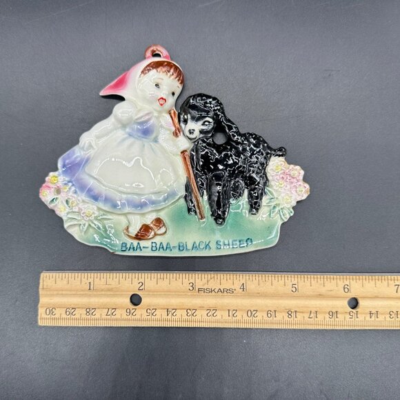 Vintage Nursery Rhyme Wall Plaque Baa Baa Black Sheep Norcrest Japan 50s Kitschy - Picture 9 of 9